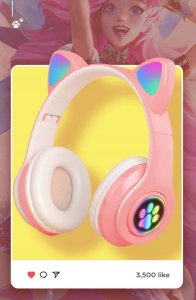 SŁUCHAWKI BEZPREWODOWE KOCIE USZY RÓŻOWE LX-B39A 2