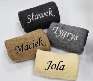 RĘCZNIK Z HAFTEM NA PREZENT TWOJE IMIĘ WALENTYNKI ŚLUB URODZINY 140X70cm 2