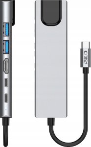 TECH-PROTECT HB02 HUB ADAPTER 6IN1 TYPE-C + USB2.0 + USB3.0 + HDMI 4K 30HZ + RJ45 + PD100W SPACE GREY 6