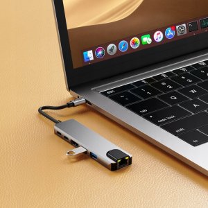 TECH-PROTECT HB02 HUB ADAPTER 6IN1 TYPE-C + USB2.0 + USB3.0 + HDMI 4K 30HZ + RJ45 + PD100W SPACE GREY 7