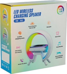 Lampka LED RGB 4w1 z ładowarką indukcyjną bezprzewodowa głośnik bluetooth budzik radio FM biała Kik sp. z o.o. sp. k. 13