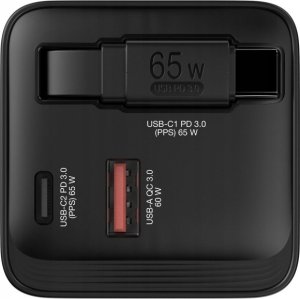Verbatim Gan Charger 65W 2xUSB-C PD,1xUSB-A, retrac. Cable  32217 3