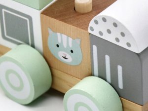 Miętowa Drewniana Kolejka Lokomotywa z Wagonami i Klockami 23 ele ZA5262 2