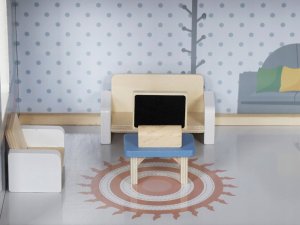 Jokomisiada Drewniany błękitny domek dla lalek + mebelki 3 piętra teras ZA5273 4