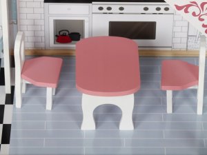 Jokomisiada Duży Drewniany Domek dla lalek + drewniane mebelki Pastelowe kolory ZA5457 3
