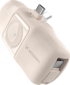 Mini powerbank Wozinsky WF16-YCS 5000mAh 15W USB-C z wbudowanym kablem USB-C i ładowarką do Apple Watch - beżowy 1