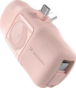 Mini powerbank Wozinsky WF16-YCS 5000mAh 15W USB-C z wbudowanym kablem USB-C i ładowarką do Apple Watch - różowy 1