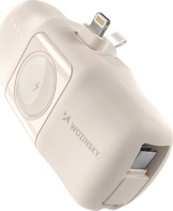 Mini powerbank Wozinsky WF16-YLS 5000mAh 15W Lightning z wbudowanym kablem USB-C i ładowarką do Apple Watch - beżowy 1