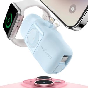 Mini powerbank Wozinsky WF16-YLS 5000mAh 15W Lightning z wbudowanym kablem USB-C i ładowarką do Apple Watch - niebieski 3
