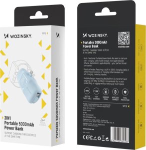 Mini powerbank Wozinsky WF16-YLS 5000mAh 15W Lightning z wbudowanym kablem USB-C i ładowarką do Apple Watch - niebieski 5