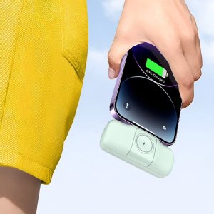 Mini powerbank Wozinsky WF16-YLS 5000mAh 15W Lightning z wbudowanym kablem USB-C i ładowarką do Apple Watch - zielony 7