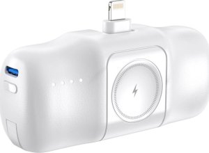 Mini powerbank Wozinsky WF16-YLS 5000mAh 15W Lightning z wbudowanym kablem USB-C i ładowarką do Apple Watch - biały 3