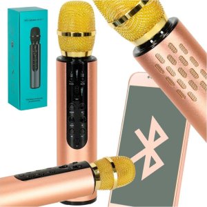 Mikrofon bezprzewodowy do karaoke Bluetooth złoty 1