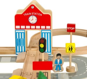 Kolejka drewniana pociąg lokomotywa dworzec 50 elementów 3