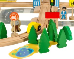 Kolejka drewniana pociąg lokomotywa dworzec 50 elementów 4