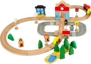 Kolejka drewniana pociąg lokomotywa dworzec 50 elementów 5