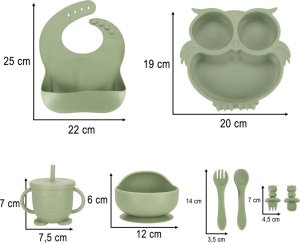 BigJigs Naczynia silikonowe dla dzieci zestaw 8 elementów sowa militarny zielony 10