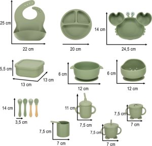 Naczynia silikonowe dla dzieci krab zestaw 19 elementów zielony 13