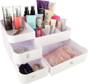 Organizer na kosmetyki szkatułka pojemnik kuferek na biżuterię z szufladami 3
