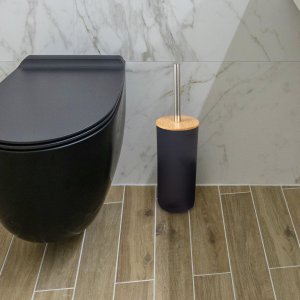 SZCZOTKA DO WC ŁAZIENKI METAL BAMBUS LOFT CZARNA TOALETOWA WOLNOSTOJĄCA 2