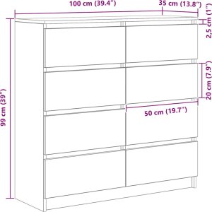 Komoda Szara Sonoma 100x35x99 cm Drewno klejone 12