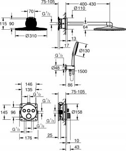 Grohtherm SmartControl Podtynkowy zestaw prysznicowy z deszczownicą Rainshower SmartActive 310; kolor: phantom black 2