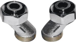 Adapter wyrównujący, 2 sztuki, do wyrównywania połączeń rurowych, promień 15 mm, przyłącze od strony zaworu stożkowe 3/4 ze swobodną nakrętką, przyłącze rurowe 3/4 gwint zewnętrzny ze stożkiem. 1