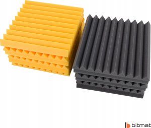 Pianka wygłuszająca akustyczna klin żółty szary zestaw 12 sztuk 50x50x5cm 3