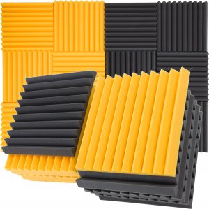 Pianka wygłuszająca akustyczna klin żółty szary zestaw 12 sztuk 50x50x5cm 7