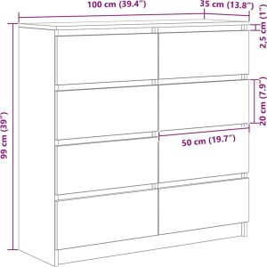 Komoda Betonowa Szara 100x35x99 cm Drewno klejone 12
