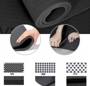 Mata do ćwiczeń jogi antypoślizgowa czarna gruba 1CM TPE WYSOKA JAKOŚĆ 8