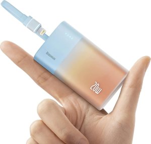 Powerbank Baseus Popsicle 5200mAh 20W z wbudowanym kablem Lightning (+ biały kabel Baseus Simple USB-C - USB-C 60W/20V/3A/30cm) - niebiesko-pomarańczowy 3