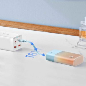 Powerbank Baseus Popsicle 5200mAh 20W z wbudowanym kablem Lightning (+ biały kabel Baseus Simple USB-C - USB-C 60W/20V/3A/30cm) - niebiesko-pomarańczowy 4