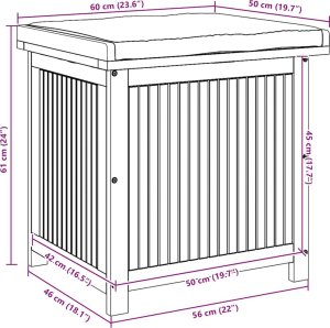 Skrzynka na poduszki ogrodowe 60x50x61 cm lite drewno akacjowe 11
