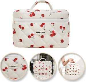 Kosmetyczka damska pikowana kuferek w wisienki 17cm x 25,5cm KS123 1