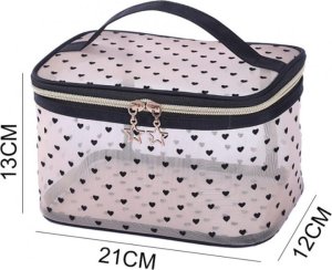 eCarla Kosmetyczka damska kuferek transparentna czarne serca 13cm x 21cm KS125 2