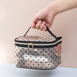eCarla Kosmetyczka damska kuferek transparentna czarne serca 13cm x 21cm KS125 4