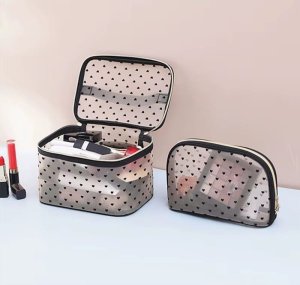eCarla Kosmetyczka damska kuferek transparentna czarne serca 13cm x 21cm KS125 5