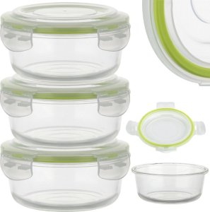 Pojemniki szklane okrągłe lunchbox Florina Frigo zestaw 3 sztuki żaroodporne hermetyczne 620 ml 1
