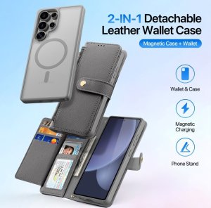 Etui skórzane Dux Ducis Lawa na Samsung Galaxy S25 Ultra z odłączanym portfelem magnetycznym - szare 2