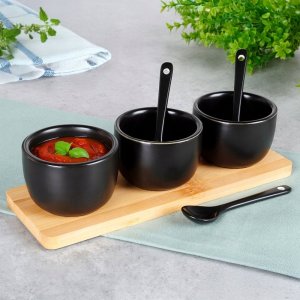 ZESTAW MISECZEK Z ŁYŻECZKAMI NA DESCE DO SERWOWANIA SOSÓW PRZEKĄSEK 139686 3