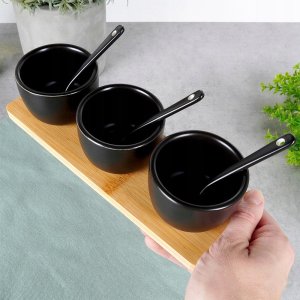 ZESTAW MISECZEK Z ŁYŻECZKAMI NA DESCE DO SERWOWANIA SOSÓW PRZEKĄSEK 139686 5