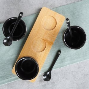 ZESTAW MISECZEK Z ŁYŻECZKAMI NA DESCE DO SERWOWANIA SOSÓW PRZEKĄSEK 139686 6