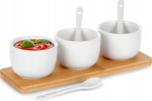 ZESTAW MISECZEK Z ŁYŻECZKAMI NA DESCE DO SERWOWANIA SOSÓW PRZEKĄSEK 139687 2