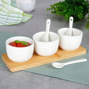 ZESTAW MISECZEK Z ŁYŻECZKAMI NA DESCE DO SERWOWANIA SOSÓW PRZEKĄSEK 139687 3