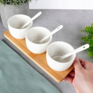 ZESTAW MISECZEK Z ŁYŻECZKAMI NA DESCE DO SERWOWANIA SOSÓW PRZEKĄSEK 139687 5