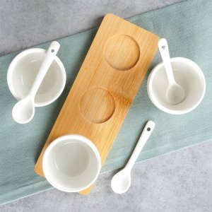 ZESTAW MISECZEK Z ŁYŻECZKAMI NA DESCE DO SERWOWANIA SOSÓW PRZEKĄSEK 139687 6