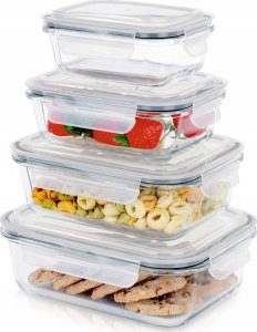 ZESTAW SZKLANYCH POJEMNIKÓW NA ŻYWNOŚĆ Z POKRYWAMI I USZCZELKAMI 229151 2