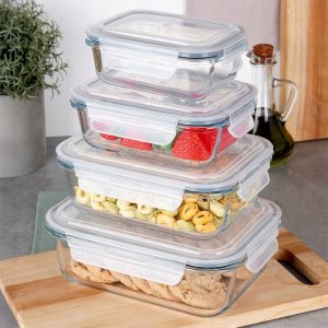 ZESTAW SZKLANYCH POJEMNIKÓW NA ŻYWNOŚĆ Z POKRYWAMI I USZCZELKAMI 229151 3