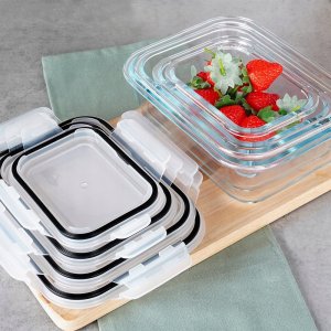 ZESTAW SZKLANYCH POJEMNIKÓW NA ŻYWNOŚĆ Z POKRYWAMI I USZCZELKAMI 229151 7